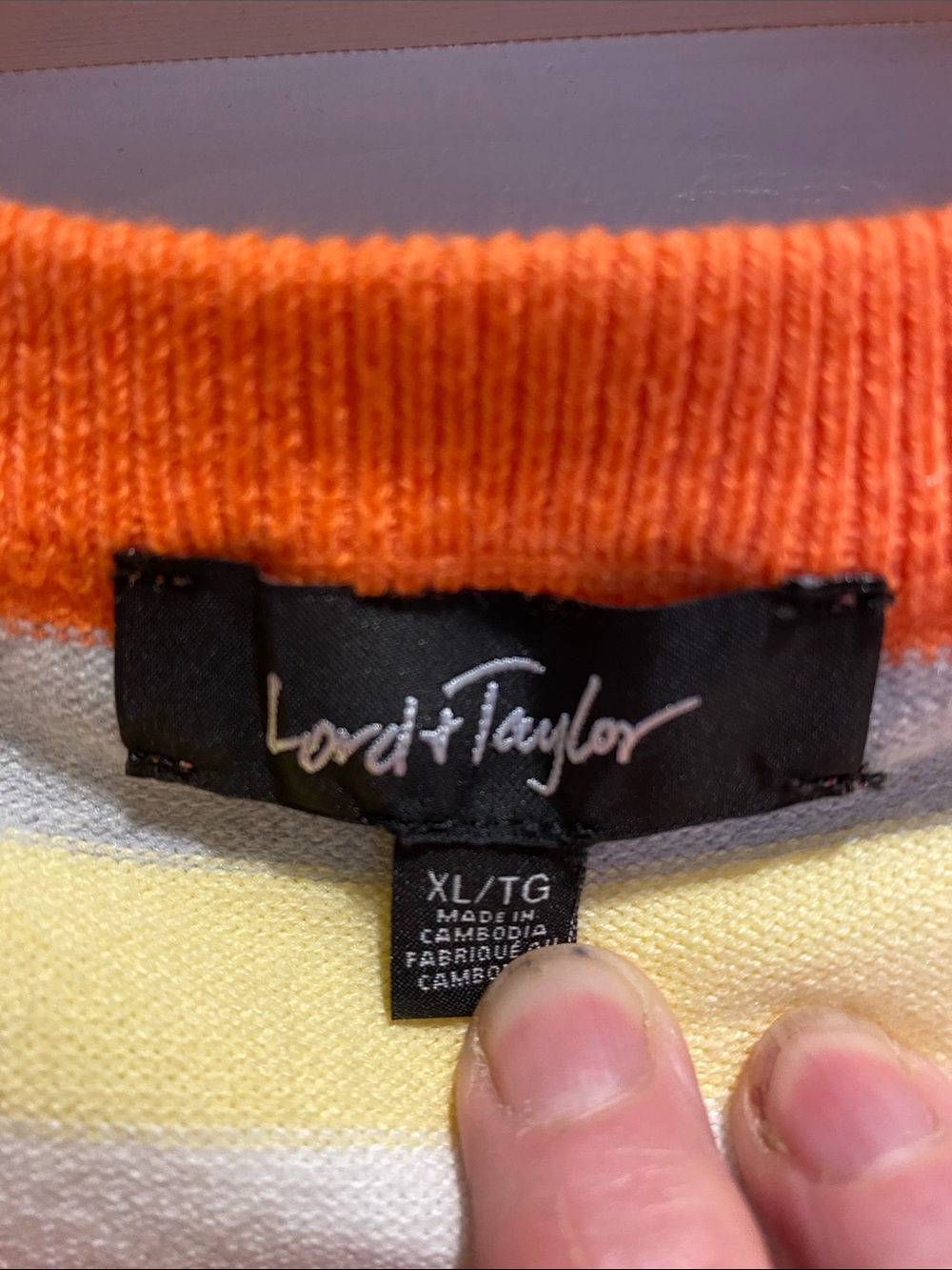 Lord & Taylor Striped Cardigan in Orange, Pink, Grey, White & Yellow. Size XL - Picture 2 of 6
